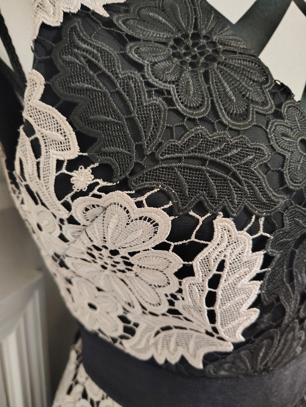 Alice + Olivia Patrice A-Line Lace Dress Black and Cream Women's 2 Floral - Picture 5 of 16